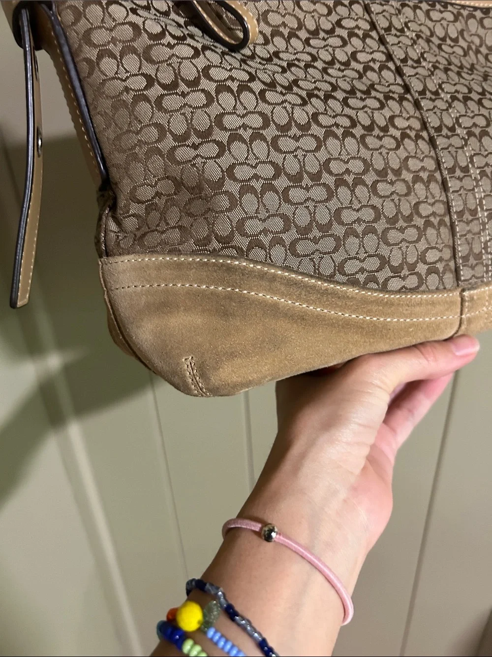 Coach Suede and Monogram shoulder bag